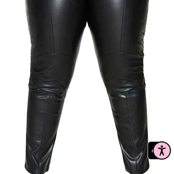 Plus leather Black PU Stitch Detail Straight Leg Pants never worn - Picture 3 of 5